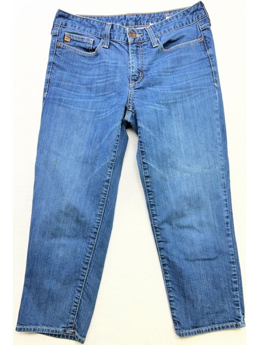 Eddie Bauer Women's Curvy Capri Denim Jeans Stretch Size 6 Blue Medium Wash
